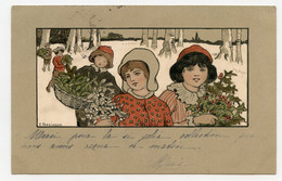 Illustrateur E.Parkinson. Vienne. M.M. Enfants Dans Un Paysage De Neige. Bouquet De Houx - Parkinson, Ethel