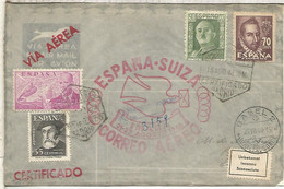 MADRID CC CERTIFICADA 1948 VUELO ESPECIAL ESPAÑA SUIZA IMABA CON MARCA ESPECIAL Y LLEGADAS - 1931-50 Lettres