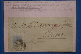 D94 ESPAGNE BELLE LETTRE 1870 CASTILLA NEUVA MADRID A OSUNA + T.P DEFAUT D IMPRESSION RRR+ AFFRANCHISSEMENT INTERESSANT - Lettres & Documents