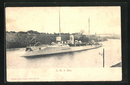 AK Kriegsschiff S.M.S. Hela Bei Einer Flussfahrt - Guerre