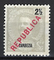 Portugal Zambezia Mozambique 1917 "D. Carlos I Republica" Local Surcharge Condition MNG #90 (2 1/2c) - Zambeze