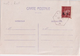 1944 - LIBERATION - LYON - TIMBRE PETAIN SURCHARGE Sur CARTE PRE-AFFRANCHIE ! CACHET HEXAGONAL LYON M ! - Libération