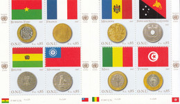 2007 United Nations Geneva Flags Coins France Mali Myanamar Miniature Sheet Of 8 MNH  @ BELOW FACE VALUE - Nuevos
