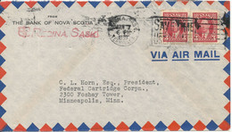 Canada Airmail Bank Cover Sent To USA Regina Sask 7-1-1939 - Luftpost