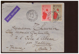 Lettre Madagascar 1937 Cachet Tananarive Timbre N° PA6 + PA7 Pli Par Avion Pour Isle Abeau Par Jallieu Isere - Cartas & Documentos