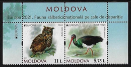 MOLDAVIA /MOLDOVA /MOLDAWIEN  -EUROPA 2021 -ENDANGERED NATIONAL WILDLIFE"- SERIE HORIZONTAL De La HOJITA BLOQUE - A - 2021