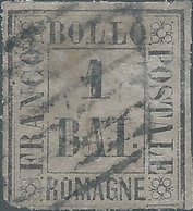 ITALY-ITALIE-ITALIEN,Ancient States Romagna,1859 Stamps With The Value1Baj,Gray-brown Paper Oblitéré,Value:€125,00 Rare! - Romagne