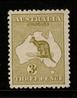 Australia SG 5  1913 First Watermark Kangaroo,3d Olive,Mint  Hinged - Mint Stamps