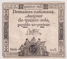 Assignat De Quinze Sols / 15 Sols - 24 Octobre 1792 - Série 1745 - Très Bon état - Assignats & Mandats Territoriaux