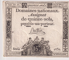 Assignat De Quinze Sols / 15 Sols - 24 Octobre 1792 - Série 1637 - Très Bon état - Assignats