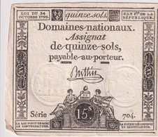 Assignat De Quinze Sols / 15 Sols - 24 Octobre 1792 - Série 704 - Très Bon état - Assignats & Mandats Territoriaux