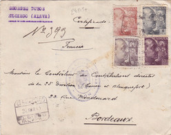 24813# LETTRE CENSURE CENSURA OFICIAL MILTAR IRUN Obl ELCIEGO ALAVA 1940 Pour BORDEAUX GIRONDE VIVA ESPANA - Nationalists Censor Marks