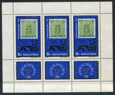 HUNGARY 1974 STOCKHOLMIA Stamp Exhibition Sheetlet MNH / **.  Michel 2981 Kb - Blocks & Sheetlets