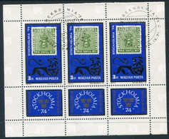 HUNGARY 1974 STOCKHOLMIA Stamp Exhibition Sheetlet Used.  Michel 2981 Kb - Blocks & Sheetlets