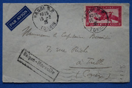 V1  INDO CHINA BELLE LETTRE   1935 HANOI POUR TULLE FRANCE PAR MARSEILLE + POSTE AERIENNE + AFFRANCH. PLAISANT - Storia Postale