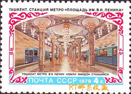 USSR Russia 1979 - One Transport Tashkent Underground Railway Train Architecture Places Trains Tube Station Stamp MNH - Treni