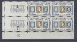 MONACO N° 525 - 75 ANS Du TIMBRE MONEGASQUE - Bloc De 4 COIN DATE - NEUF SANS CHARNIERE - 13/1/60 - Unused Stamps