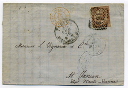 Lettre De TORINO + Marque D'entrée ITALIE AMBULANT MONTCENIS B /  Juillet 1870 - 1849-1876: Période Classique