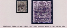 Ireland 1922 Dollard Rialtas Black Ovpt On 9d Agate Var "1022 For 1922" (misplaced To Foot) Used - Gebruikt