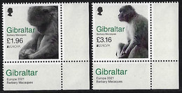 GIBRALTAR  -EUROPA 2021-" FAUNA NACIONAL EN PELIGRO - ENDANGERED NATIONAL WILDLIFE"- SERIE De 2 V. -CH + GIBRALTAR LABEL - 2021