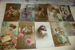 LOT DE 10 CARTES FANTAISIE  "JEUNES FEMMES" - 5 - 99 Cartes