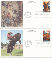 USA FDC Anaheim 11-7-1996 Complete Set Of 4 American Folk Heroes On 4 Covers With Cachet - 1991-2000