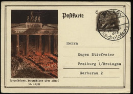 WW II GS Postkarte Adolf Hitler , Von Hindenburg ,Brandenburger Tor 1933: Gebraucht Mit Sonderstempel Velten Mark - Fr - Storia Postale