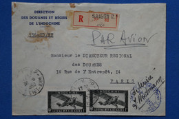 V2 INDO CHINA BELLE LETTRE RECOM. PRIVEE 1950  SAIGON  POUR PARIS FRANCE TP INDOCHINE + AFFRANCH. PLAISANT - Briefe U. Dokumente