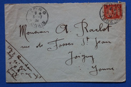 V2 INDO CHINA BELLE LETTRE   1934 TONG  POUR JOIGNY FRANCE + AFFRANCH. INTERESSANT - Covers & Documents