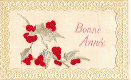 CPA THEME FANTAISIE BRODEE BONNE ANNEE - Embroidered