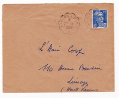 Lettre 1954 Cachet Ambulant Convoyeur De Ligne Nevers à Paris Marianne De Gandon 15F - 1945-54 Marianne Of Gandon