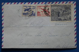 V3 CHILE  BELLE LETTRE  1957 P. AERIENNE CHILI  POUR LOCMIQUELIE FRANCE + 100$  + AFFRANCH. INTERESSANT - Chili