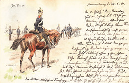 6326) C. BECKER Signiert - IM FEUER - Soldat Auf PFERD Im Hintergrund Soldaten M. Kanonen - TOP LITHO Naumburg 1901 - Otros