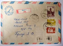 Romania - To Latvia Recorded - Recomended - Letter 24,06,1980 - Old Car - Old Castles - Covers & Documents