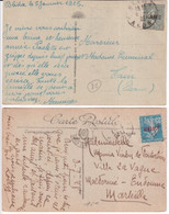 ALGERIE - 1925 - SEMEUSE SURCHARGEE Sur 2 CARTES POSTALES De BLIDA ! => TAIN Et MARSEILLE - Storia Postale