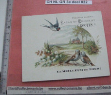 1 Carte C1894 Litho Print GROOTES Cocoa Chocolate Chokolade Birds Swallow Sparrows FINE Very GOOD - Sonstige & Ohne Zuordnung