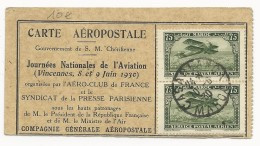 1930 - COUPON De La CARTE AEROPOSTALE Des JOURNEES D'AVIATION à VINCENNES VOL ALLER RETOUR CASABLANCA (MAROC) - 1960-.... Briefe & Dokumente