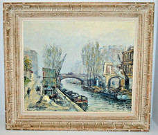 TABLEAU HUILE SUR TOILE CANAL SAINT MARTIN PARIS Signé Raymond BESSE 1950 Cadre MONTPARNASSE - Olii