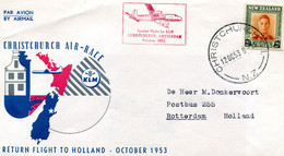 NEW-ZEALAND 1953 RETURN FLIGHT TO HOLLAND. - Covers & Documents