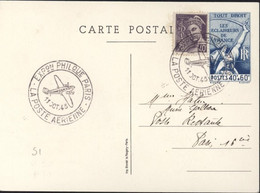 Entier Tout Droit éclaireurs De France Scout + YT 413 Mercure CAD Exposition Philatélique Paris Poste Aérienne 11 OC 43 - Standard Postcards & Stamped On Demand (before 1995)