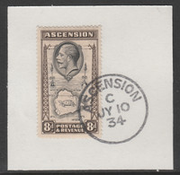 Ascension 1934 KG5 Pictorial 8d Map SG 27 With Madame Joseph Forged Postmark Type 21 - Ascension