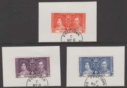 Sierra Leone 1937 KG6 Coronation Set Of 3 Each On Individual Piece With Part Strike Of Madame Joseph Forged Postmark Typ - Sierra Leona (...-1960)