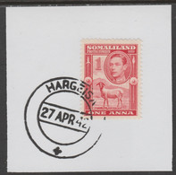 Somaliland 1938 KG6 Side Face 1a On Piece Cancelled With Madame Joseph Forged Postmark Type 103 - Somaliland (Protectoraat ...-1959)