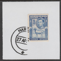 Somaliland 1938 KG6 Side Face 3a On Piece Cancelled With Madame Joseph Forged Postmark Type 103 - Somaliland (Protectoraat ...-1959)