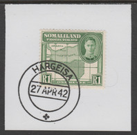 Somaliland 1942 KG6 Full Face 1r On Piece Cancelled With Madame Joseph Forged Postmark Type 103 - Somaliland (Herrschaft ...-1959)