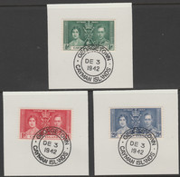Cayman Islands 1937 KG6 Coronation Set Of 3 Each On Individual Piece Cancelled With Madame Joseph Forged Postmark Type 1 - Iles Caïmans