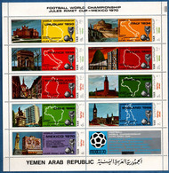 2106.2135 Yemen 1970 World Championship Mexico Sheet 9 Values MNH - 1970 – Mexique