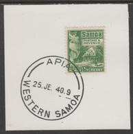 Samoa 1921 Native Hut 1/2d Green On Piece Cancelled With Madame Joseph Forged Postmark Type 376 - Samoa