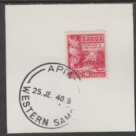 Samoa 1921 Native Hut 6d Bright Carmine On Piece Cancelled With Madame Joseph Forged Postmark Type 376 - Samoa