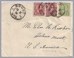 LUXEMBOURG - ROODT T-32 Dbl Circle - Adolphe 10c (2) & 5c To Helena, Montana USA In 1904 - 1895 Adolphe De Profil